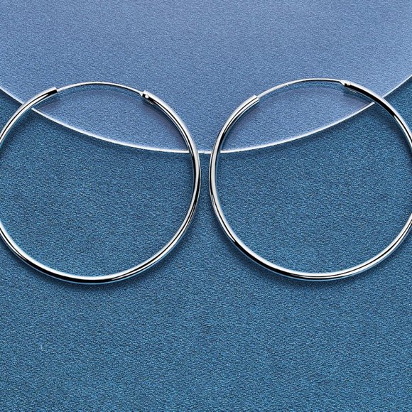 Stunning Large .925 Sterling Silver 50mm Round Hoop Earrings - Picture 2 of 5